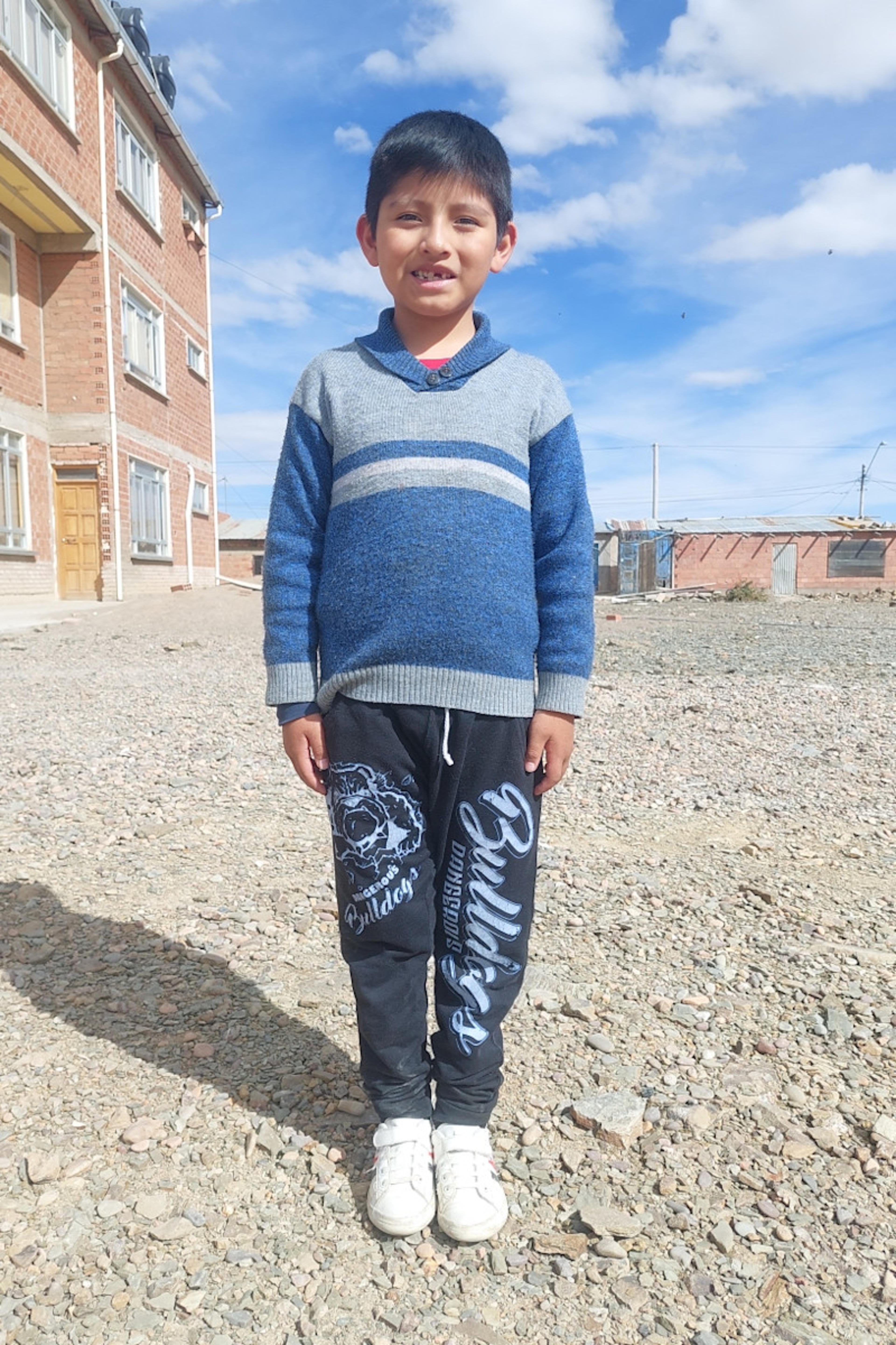 An unsponsored boy named Santiago from Bolivia who has waited 467 days for a sponsor.
