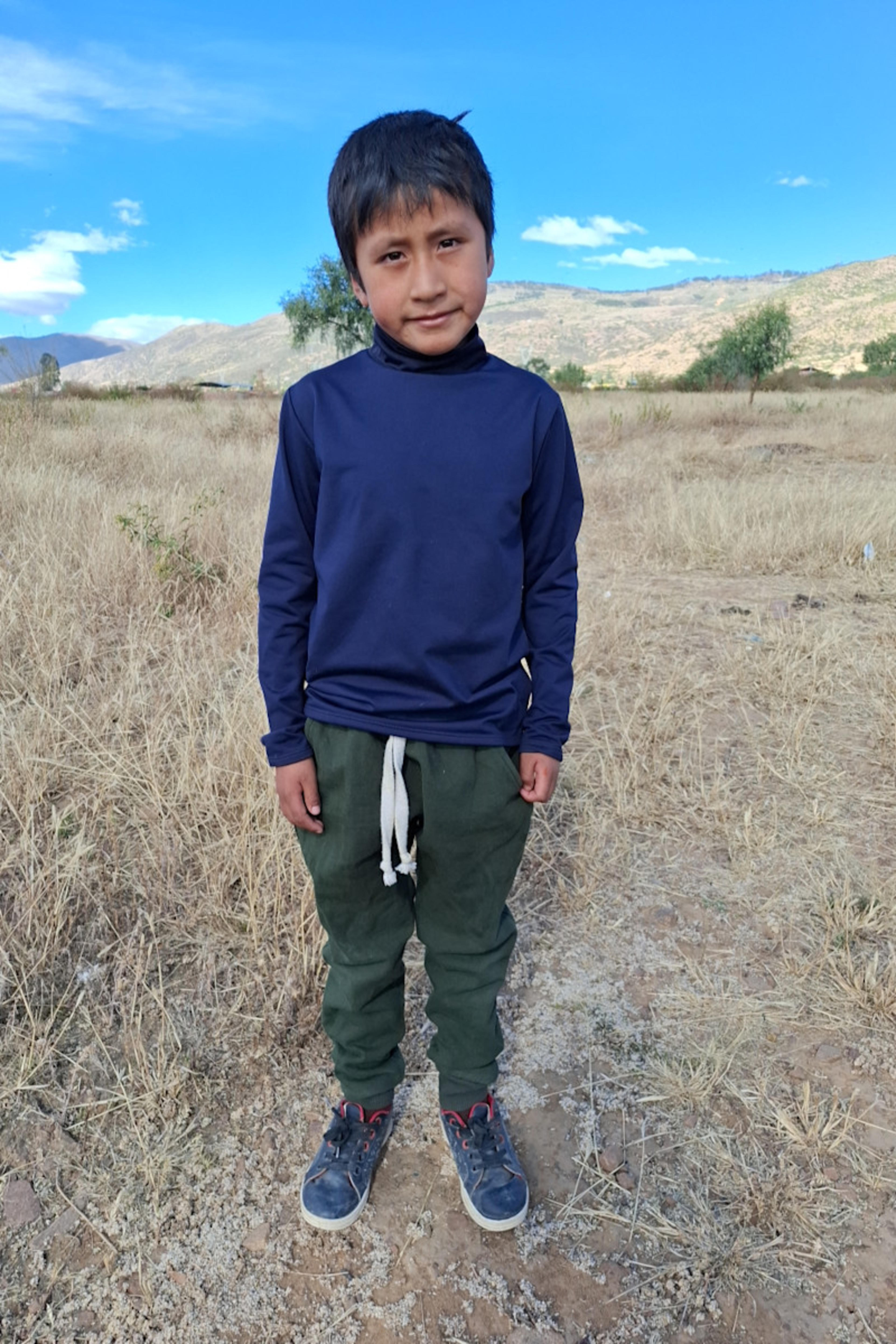 An unsponsored boy named Thiago from Bolivia who has waited 468 days for a sponsor.