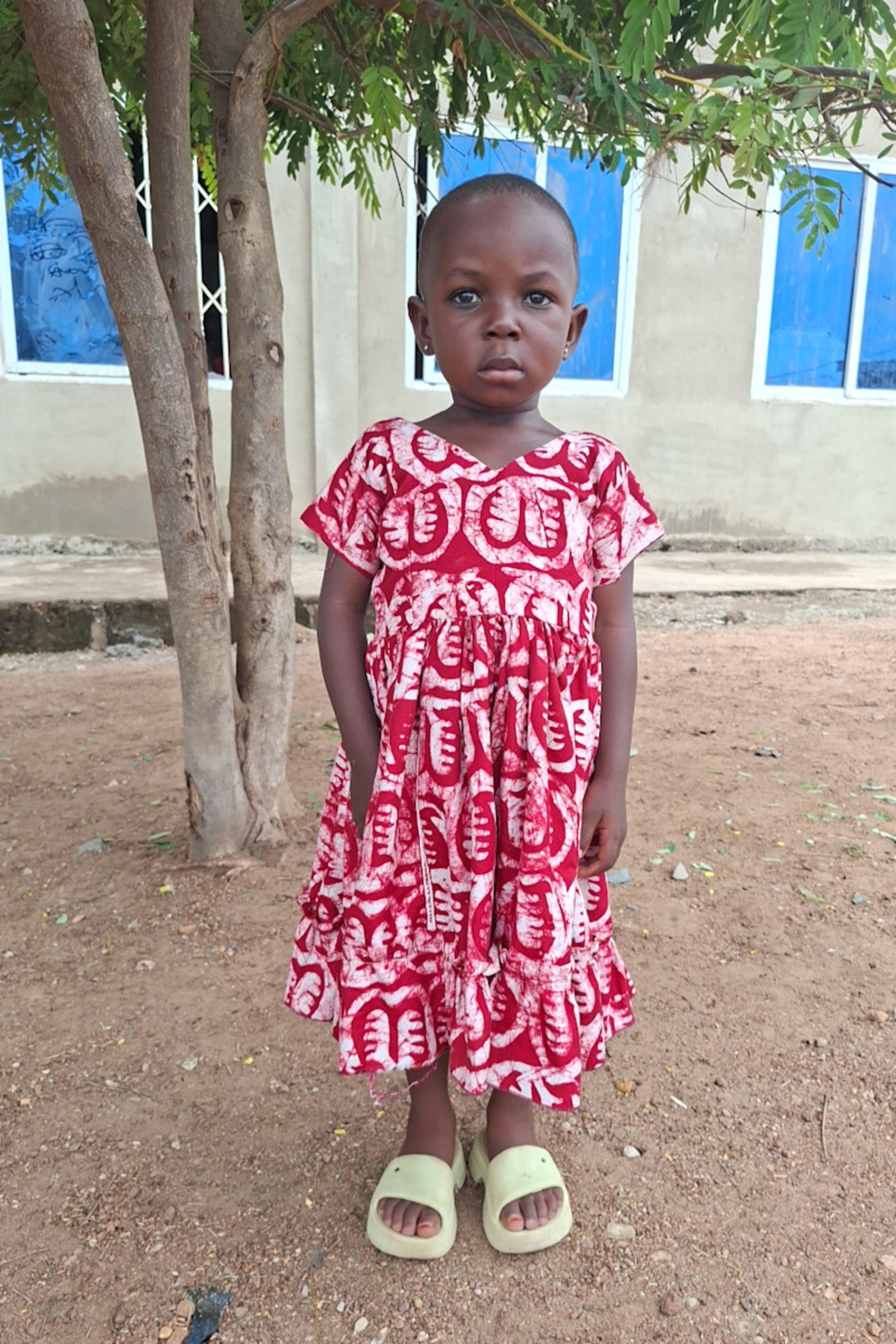 An unsponsored girl named Achintir from Ghana who lives in an AIDS-affected area and has waited 141 days for a sponsor.
